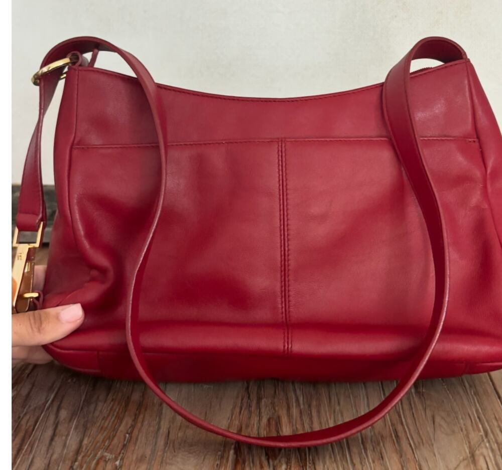 Etienne Aigner Red Genuine Leather Shoulder Bag Purse Gold Hardware Vintage